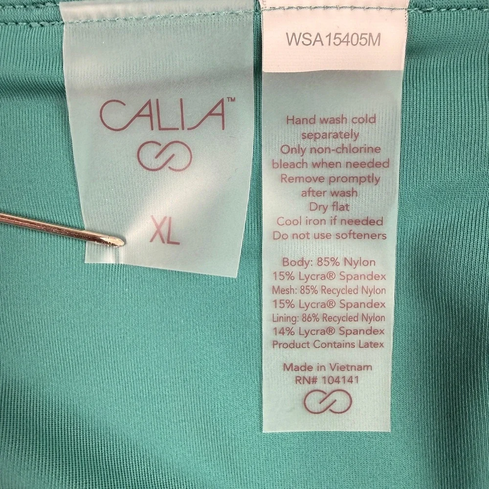 CALIA Womens Asymetrical Rectangle Trim Swim Bottom Beach Wear Green Size XL NWT